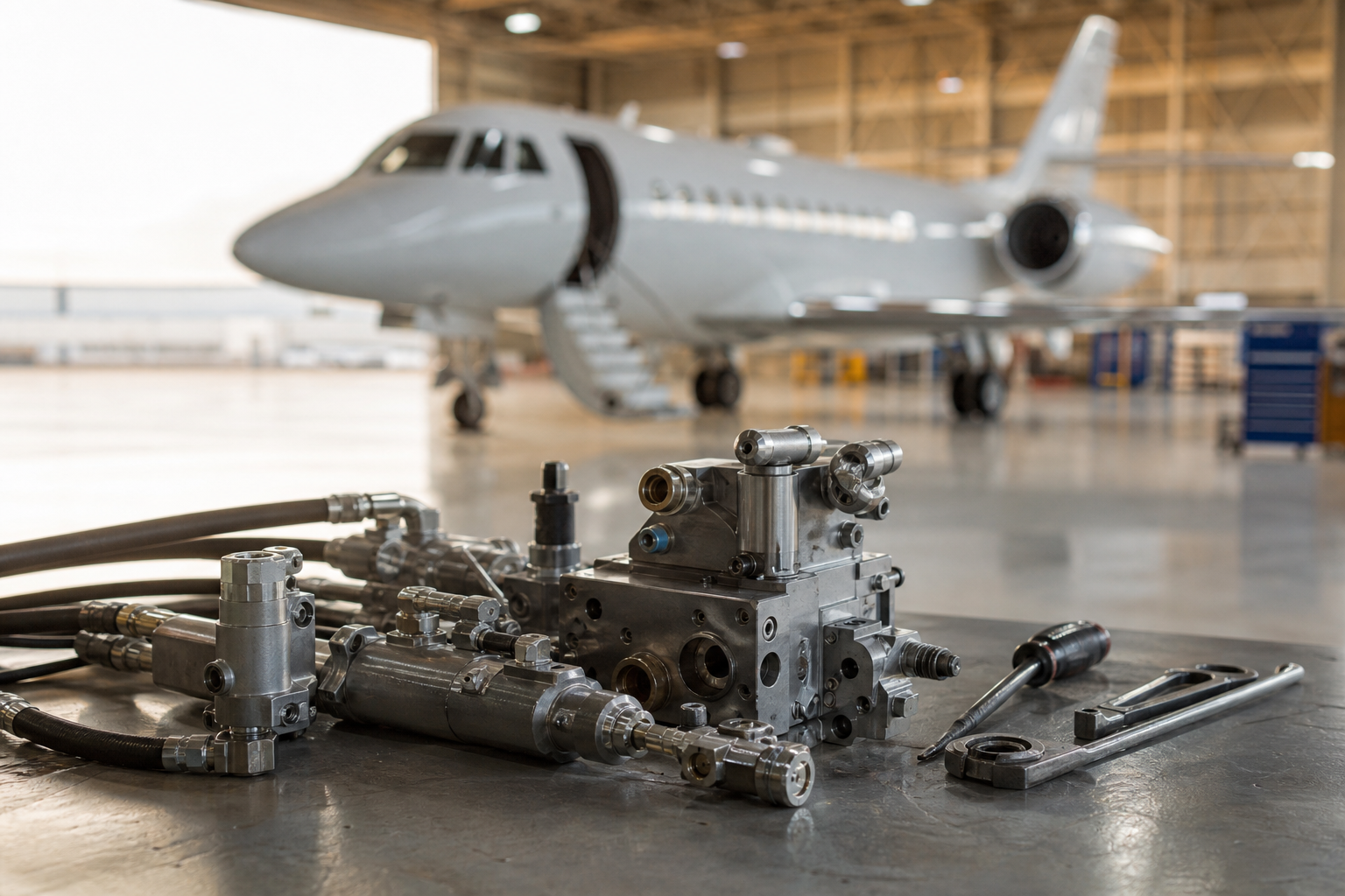 Aircraft Hydraulic Components in Hanger Aircraft Hydraulic Components in Hanger